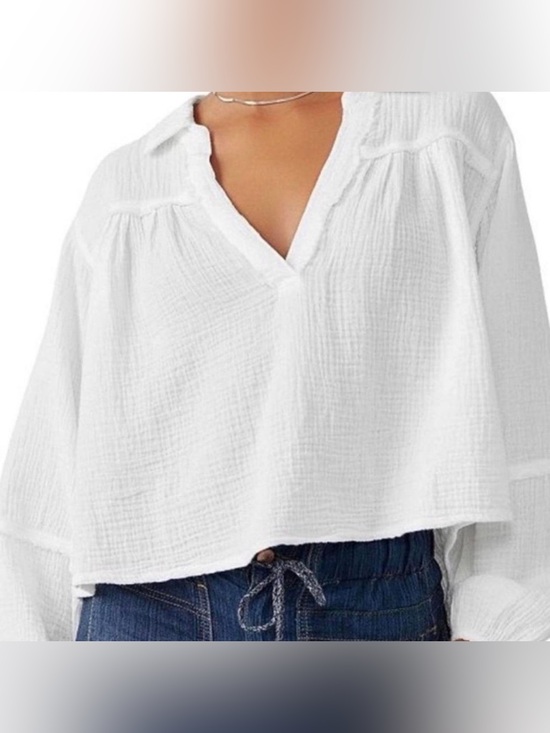 Free People Tops - Free People | NWT White Cotton Gauze V-Neck Beach Summer Oversized Top